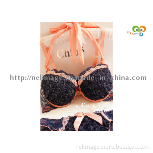 Hot Sale Rose Sweet Front Button Bra Set